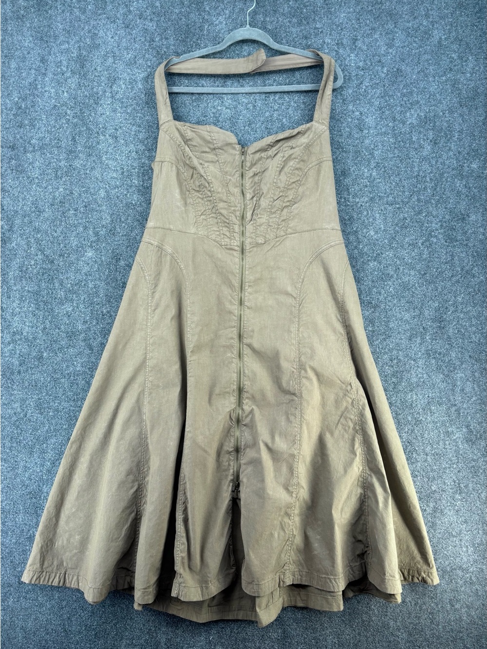 Anthropologie Army Green Zip Front Corset Halter Midi Dress Women’s 3X Sexy